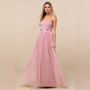 NWT Lulus Lonica Mauve Sequin Beaded Strapless Maxi Dress